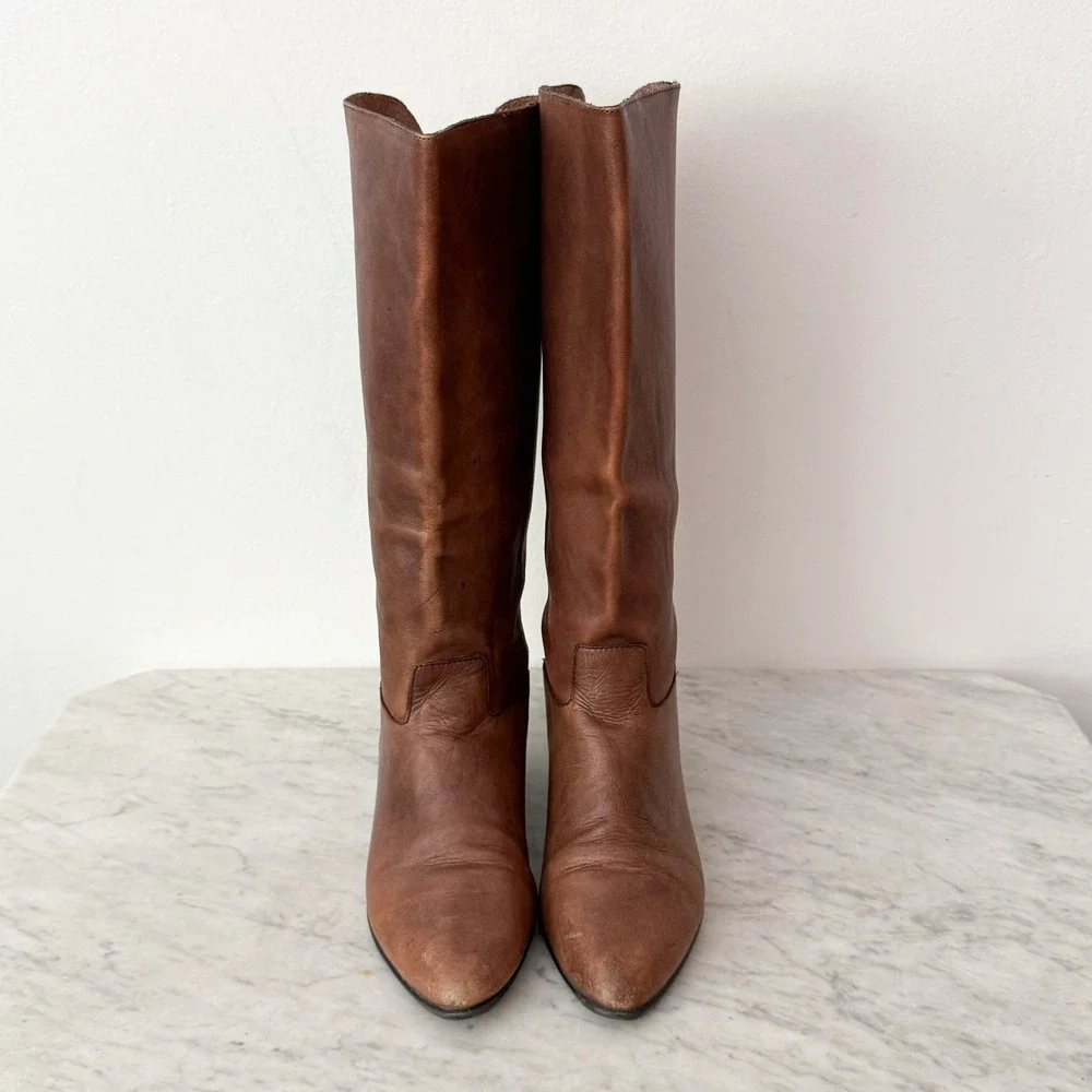 MIA Knee High Riding Boots Vintage Leather Flat Pointed Toe 8.5B Brown Brazil
